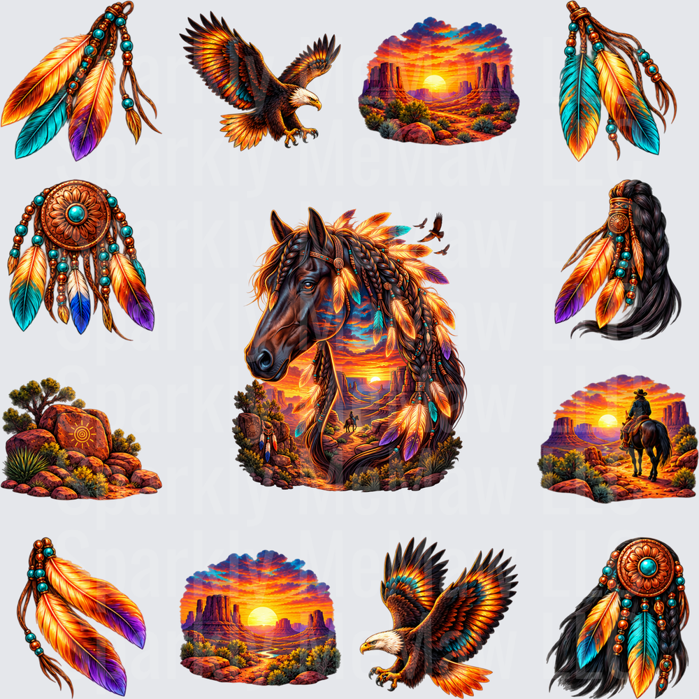 Native American Western Boho Bundle - This is a 10x10 UV DTF Cut and Stick Sheet
