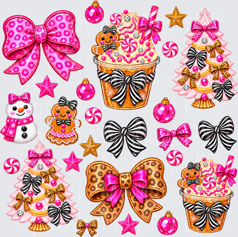 Pink Leopard Christmas Bow Sheet 10x10 Cut and Stick UV Sheet