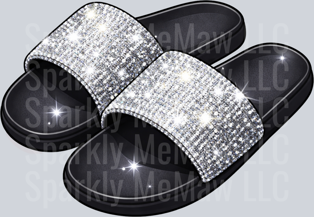 Sparkling Diamond Rhinestone Black Slide Sandals UV DTF Decal