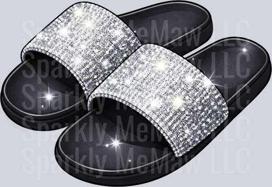 Sparkling Diamond Rhinestone Black Slide Sandals UV DTF Decal