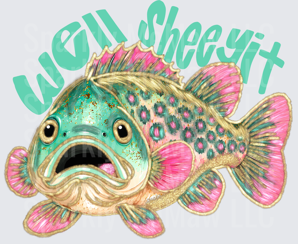 Sheesh Fish Meme Turquoise and Pink Spotted Fish with Open Mouth UV DTF Decal