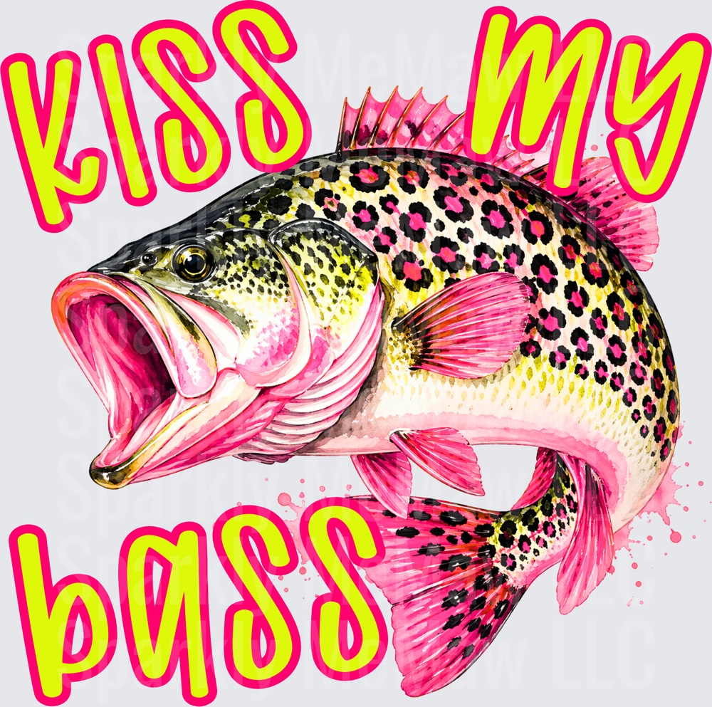Kiss My Bass Pink Leopard Print Fish UV DTF Decal