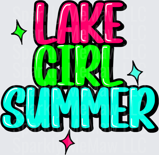 Lake Girl Summer Text with Colorful Stars UV DTF Decal