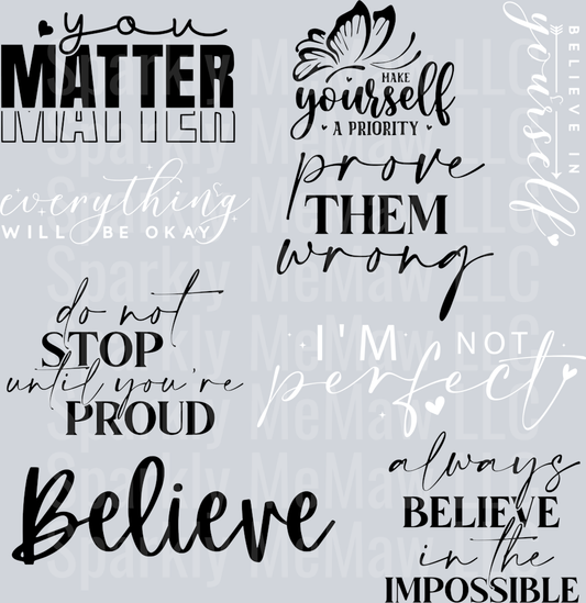 Inspirational Word sheet  UV DTF Element Sheet 9x9