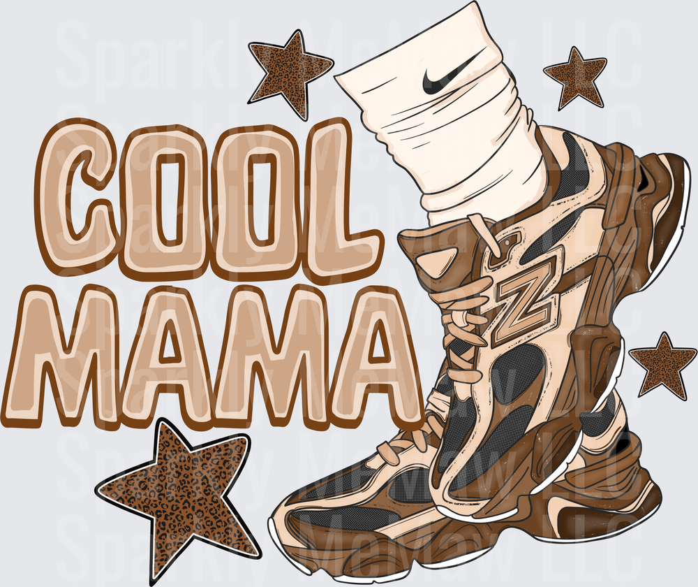 Cool Mama New Balance Sneaker with Nike Sock and Leopard Stars UV DTF Decal