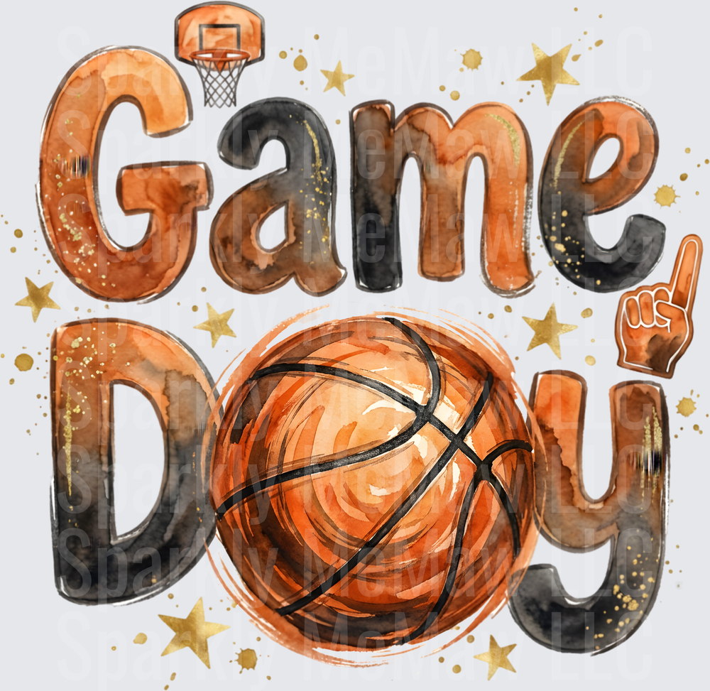 Game Day Basketball with Hoop and Foam Finger UV DTF Decal