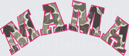 MAMA Camouflage Letters with Pink Outline UV DTF Decal
