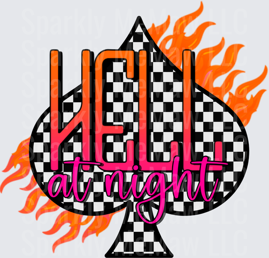 Hell at Night Checkered Spade with Orange Flames UV DTF Decal