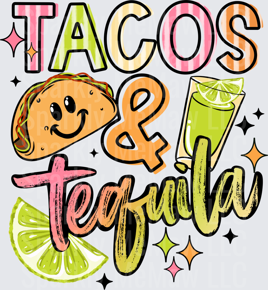 Tacos and Tequila Retro Party Design with Lime Slices UV DTF Decal