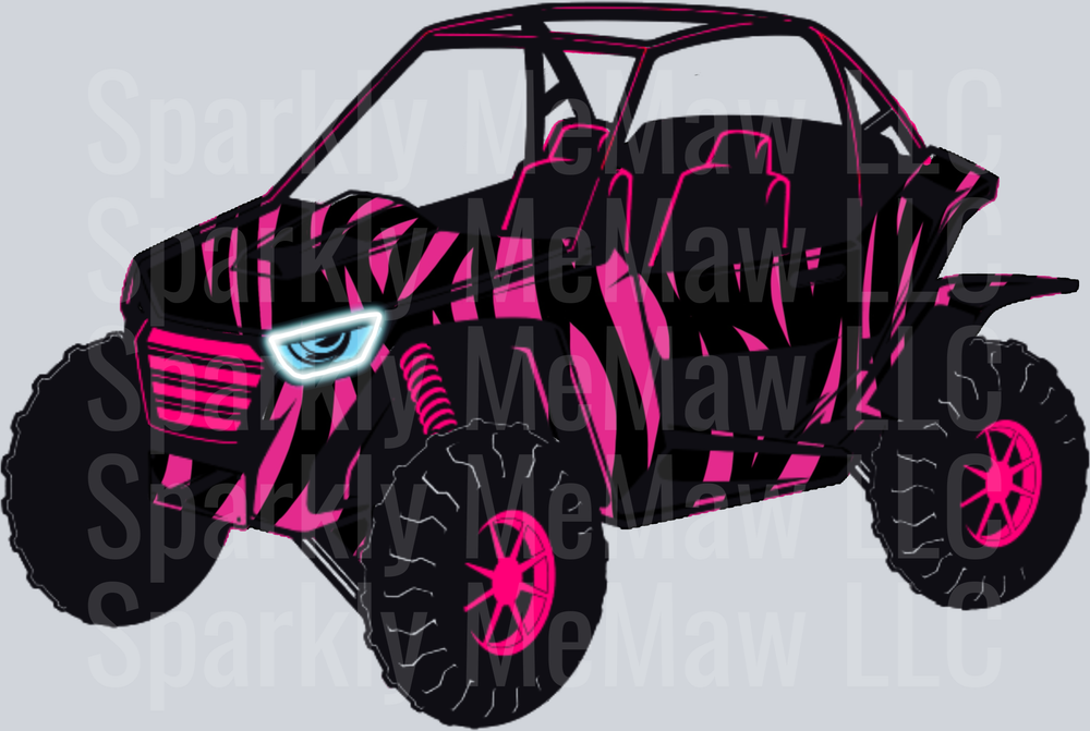 Pink and Black Off-Road UTV with LED Headlight UV DTF Decal