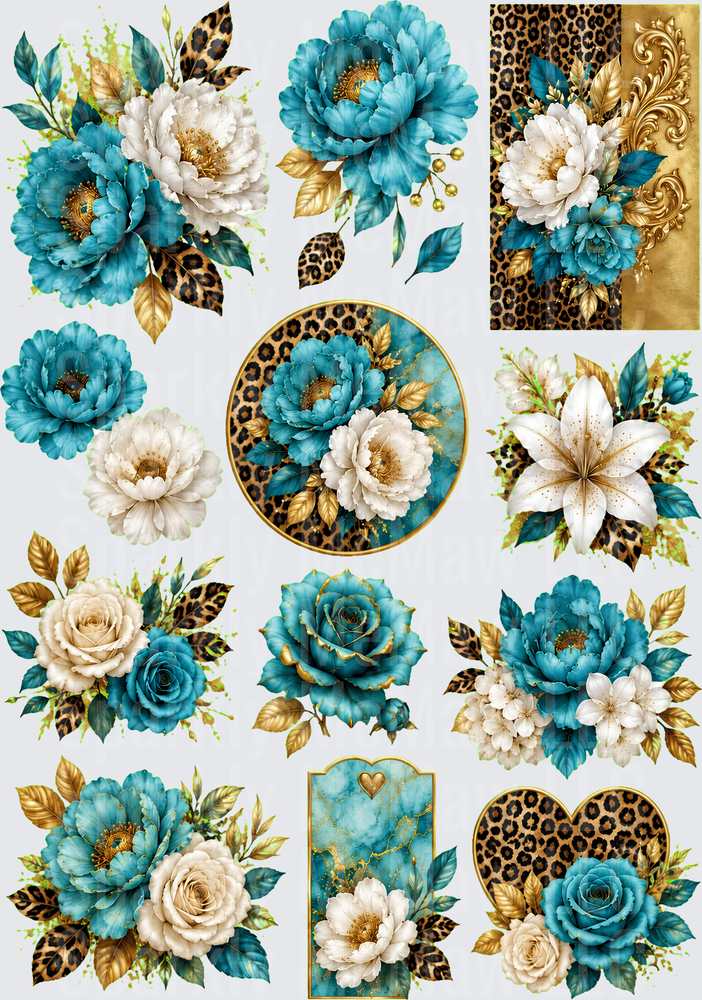 Blue Flower Elements (12 x 8.5 inches) cut and Stick