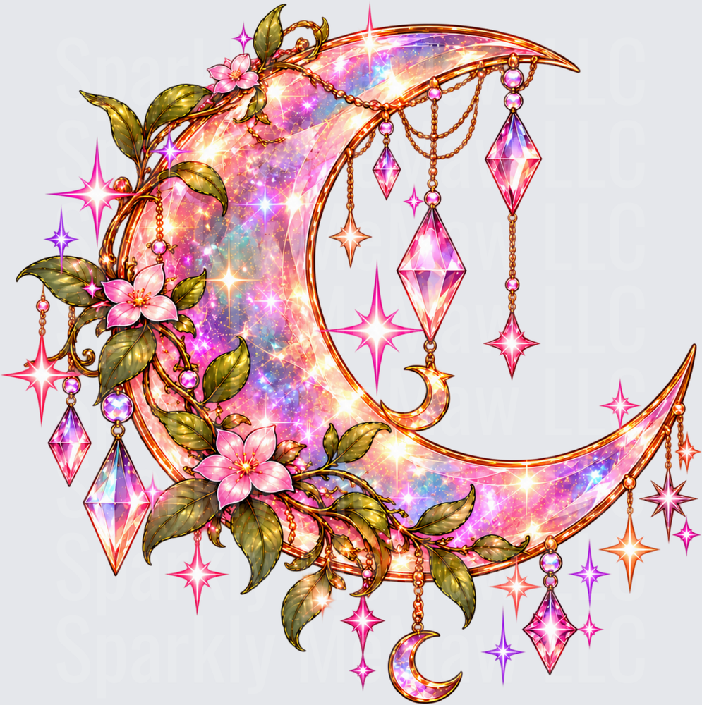 Floral Galaxy Crescent Moon is a DTF Transfer for Fabrics