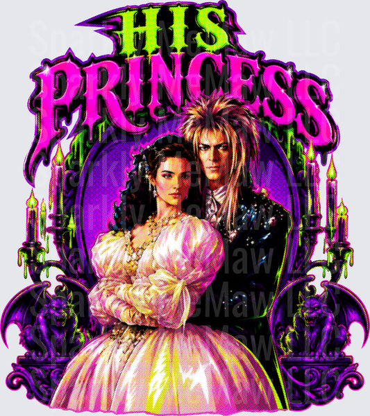 His Princess Jareth and Sarah Labyrinth Gothic Candelabra Gargoyle Fantasy Couple DTF Transfer for fabrics