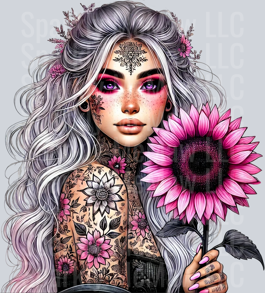 2 Sunflower Girl UV DTF Clip Art Decal