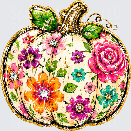 Floral Rhinestone Pumpkin Gold Glitter Fall UV DTF Decal