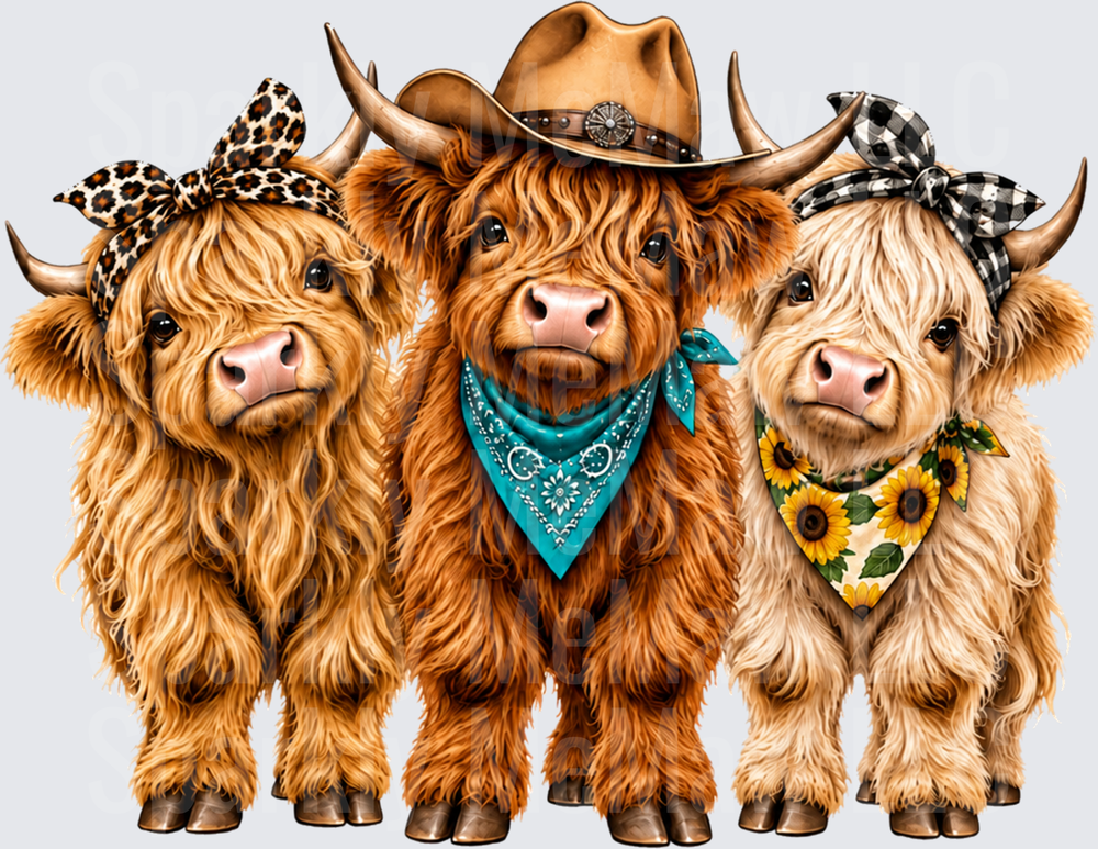 Three Highland Cows Western Style UV DTF Decal
