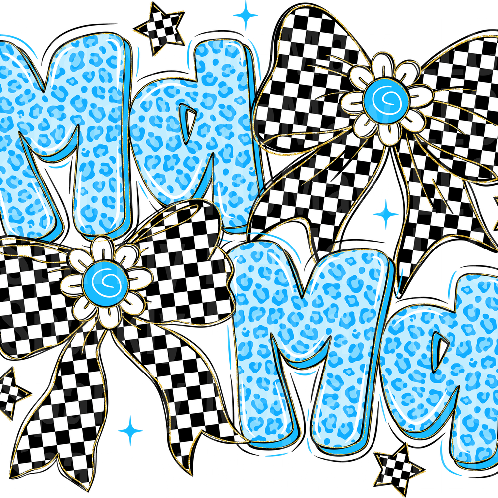 Blue Leopard Mama DTF Transfer (Fabrics)