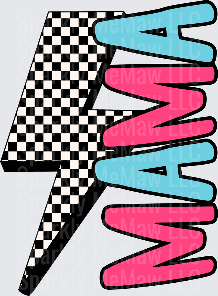 Checkered Lightning Bolt with Pink and Blue Lettering UV DTF Decal