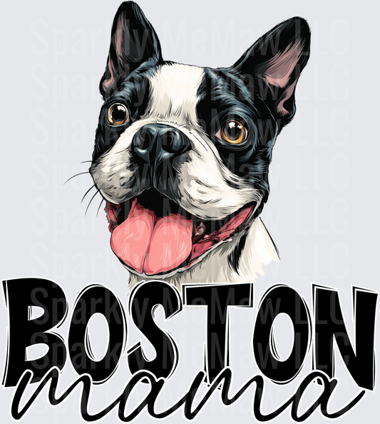 Boston Terrier Mama with Pink Tongue UV DTF Decal
