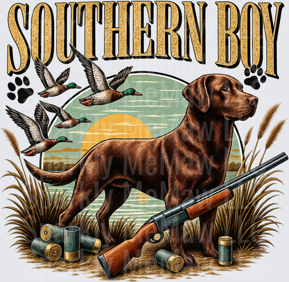 Southern Boy Chocolate Lab Duck Hunt DTF Transfer for Fabrics
