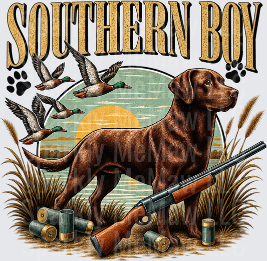 Southern Boy Chocolate Lab Duck Hunt DTF Transfer for Fabrics