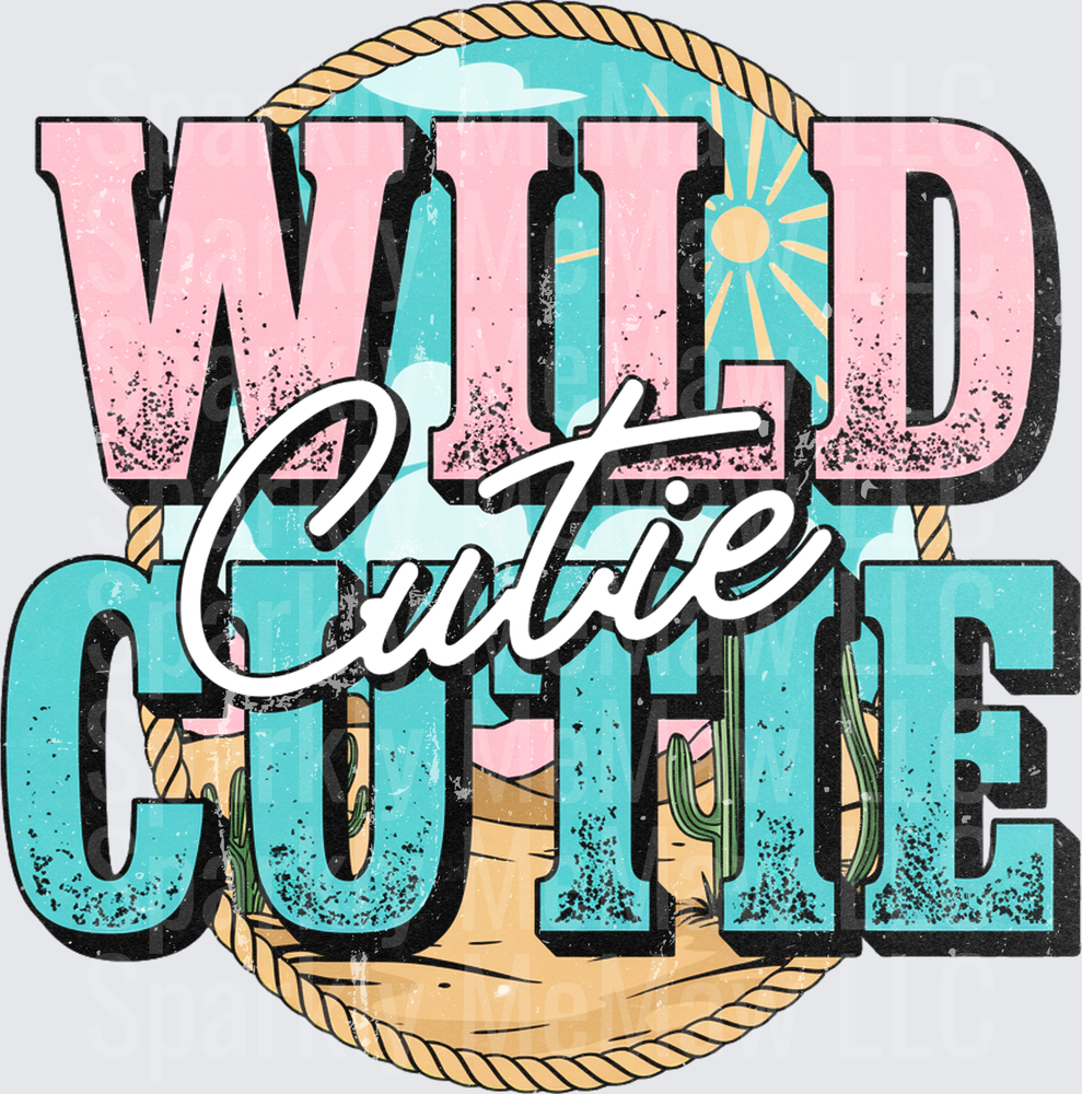 Wild Cutie Western Desert Rope Circle with Cactus and Sun DTF Transfer for Fabric
