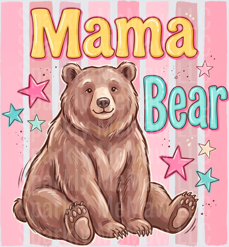 Mama Bear Pink Striped Background with Stars UV DTF Decal