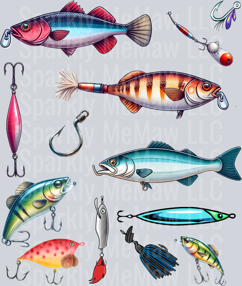 Fishing.Lures.UV DTF Element Sheet