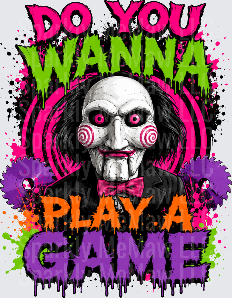 Billy the Puppet Jigsaw Saw Horror Do You Wanna Play A Game Colorful Splatter UV DTF Decal