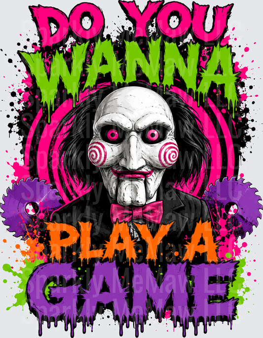 Billy the Puppet Jigsaw Saw Horror Do You Wanna Play A Game Colorful Splatter UV DTF Decal
