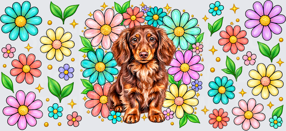Dachshund Floral Garden 16 oz UV DTF Wrap