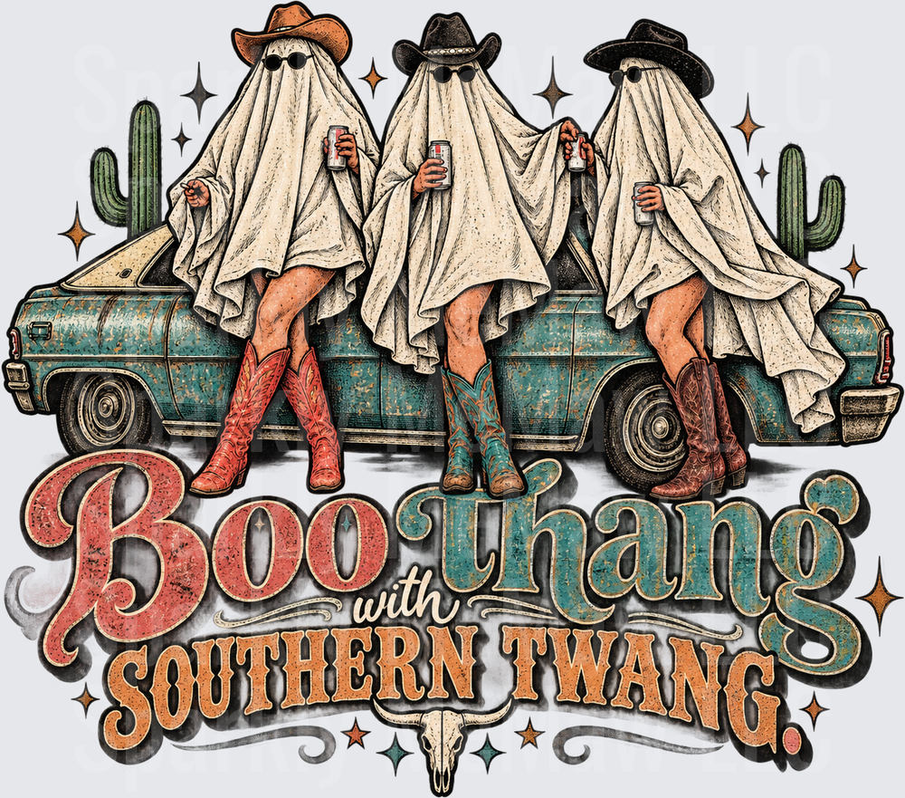 Boo Thang Southern Twang Ghost Cowboys UV DTF Decal
