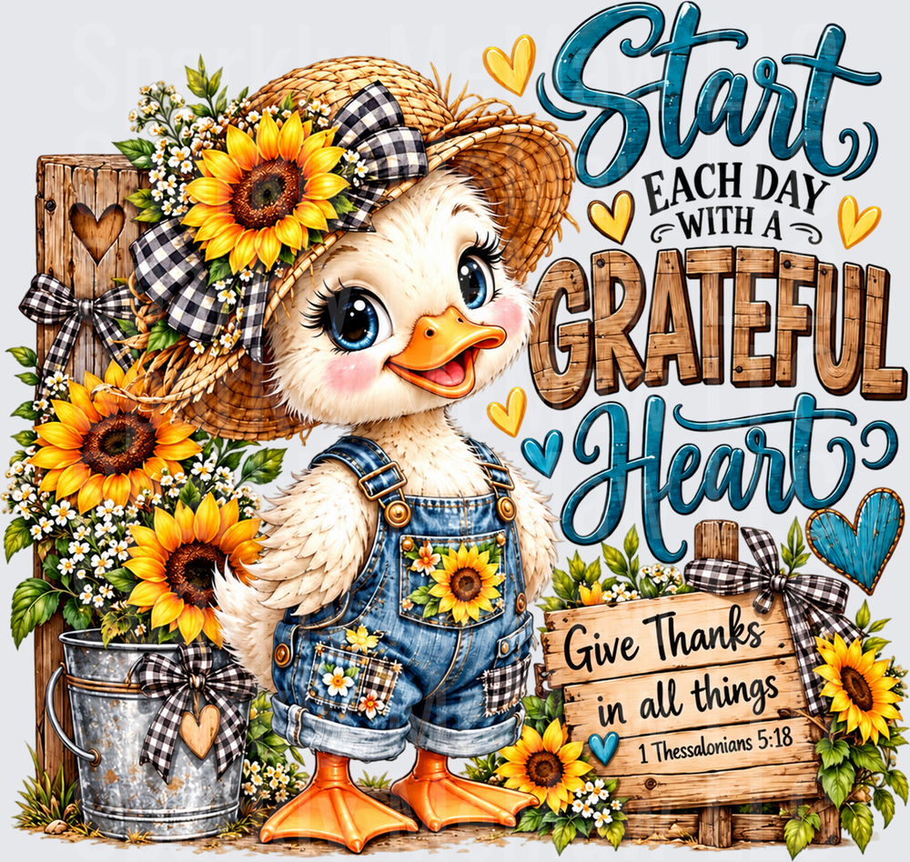 Grateful Heart Duck Sunflower DTF Transfer for Fabrics
