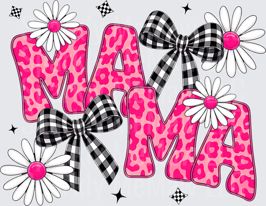 MAMA Pink Leopard Print Letters with Daisies and Gingham Bows
