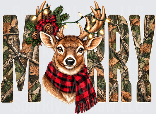 Merry Camo Deer Christmas DTF Transfer for Fabrics