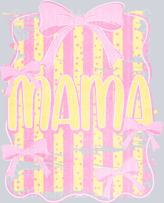 Pink and Yellow Gingham Mama with Bows UV DTF Decal