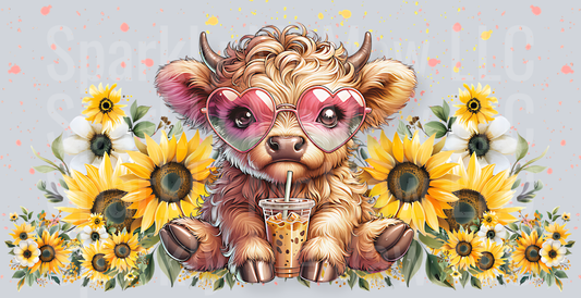 Coffee Highland Cow 16 oz Glass Tumbler Wrap