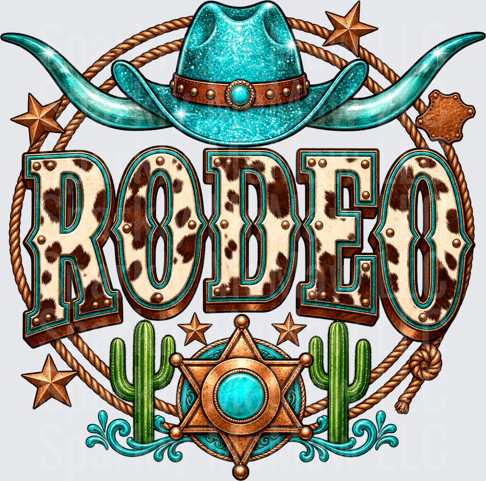 Rodeo Western Turquoise Cowhide Design is a DTF Transfer for Fabrics