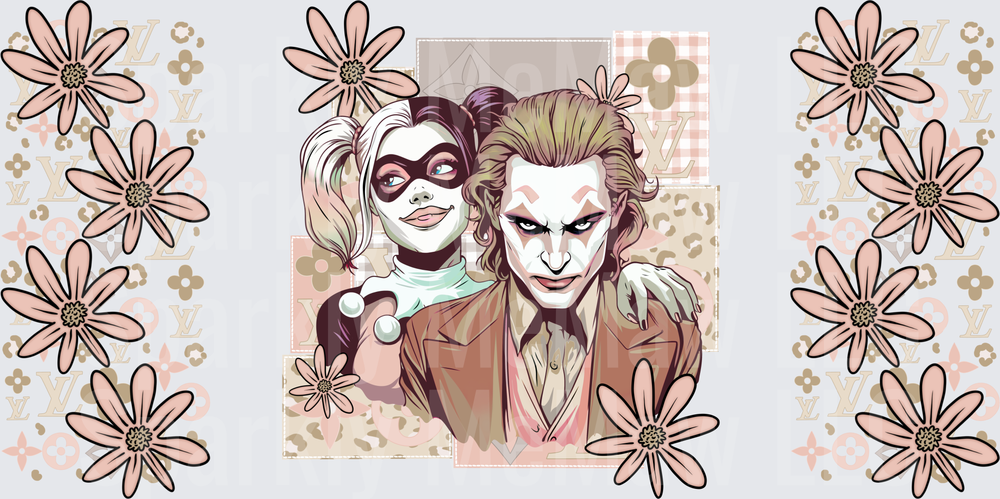 Harley Quinn & Joker Floral Luxury is a UV DTF 16 OZ Wrap