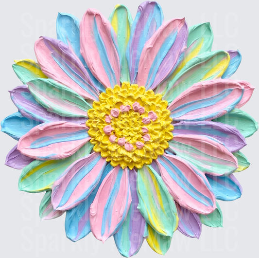 Rainbow Pastel Daisy Flower with Yellow Center DTF Transfer for Fabric