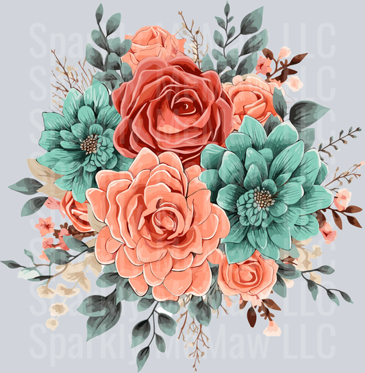 2 Teal and Coral Clip Art UV DTF Decal