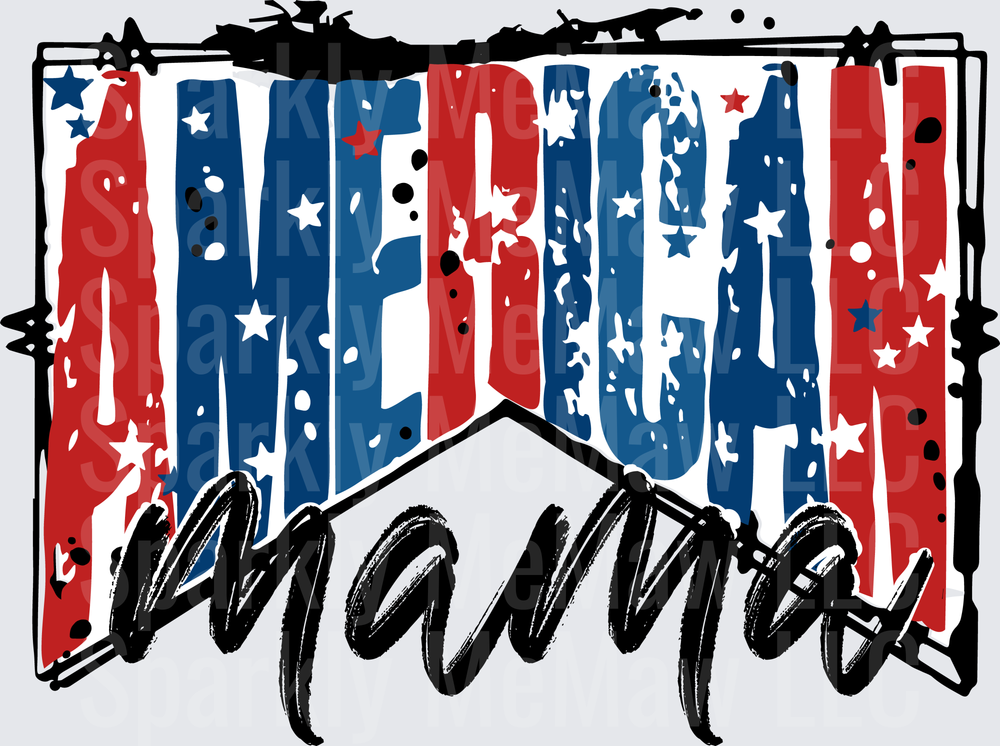 Vintage Distressed American Flag with Mama Script DTF Transfer for Fabric