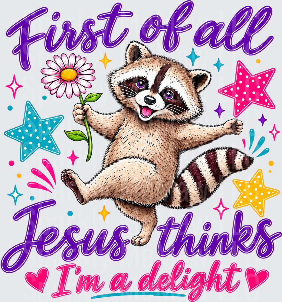 Raccoon Jesus Thinks I'm Delight UV DTF Decal