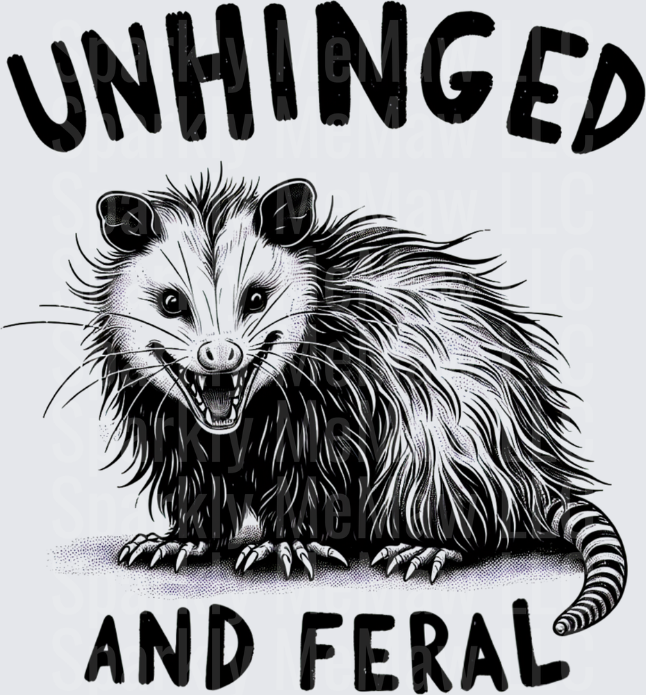 Unhinged and Feral Angry Possum Black and White Illustration UV DTF Decal
