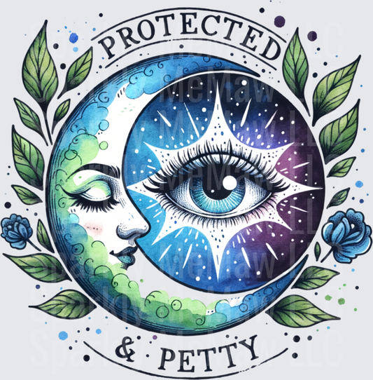 Protected and Petty Moon Face All Seeing Eye with Floral Border UV DTF Decal