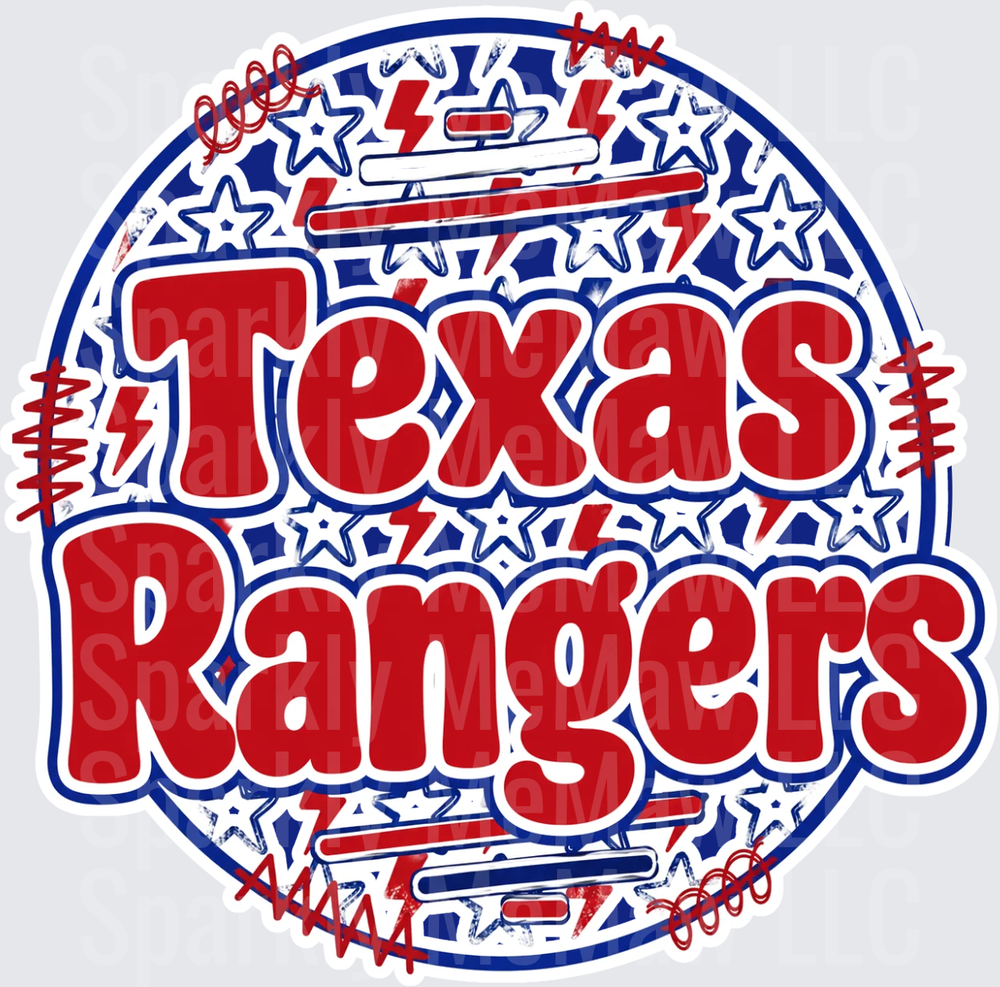 Texas Rangers Baseball Team Logo with Stars and Barbed Wire Circle DTF Transfer for Fabric