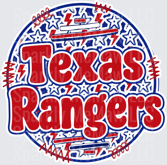 Texas Rangers Baseball Team Logo with Stars and Barbed Wire Circle DTF Transfer for Fabric