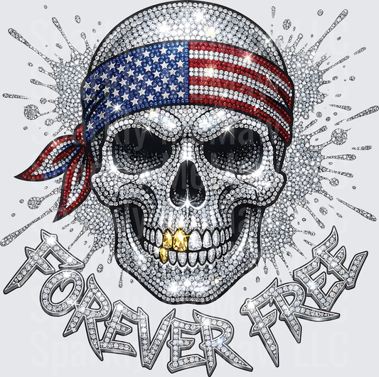 Rhinestone Skull American Flag Bandana Forever Free UV DTF Decal