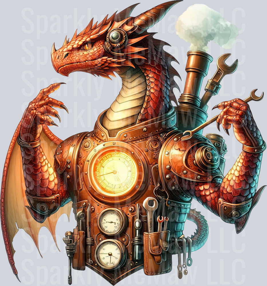 86 Steampunk Dragon UV DTF Clip Art Decal