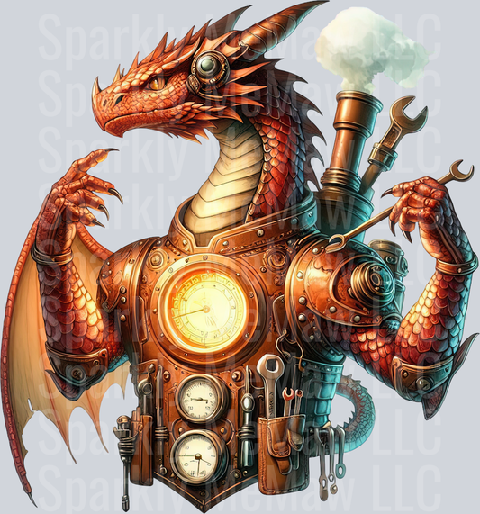 86 Steampunk Dragon UV DTF Clip Art Decal